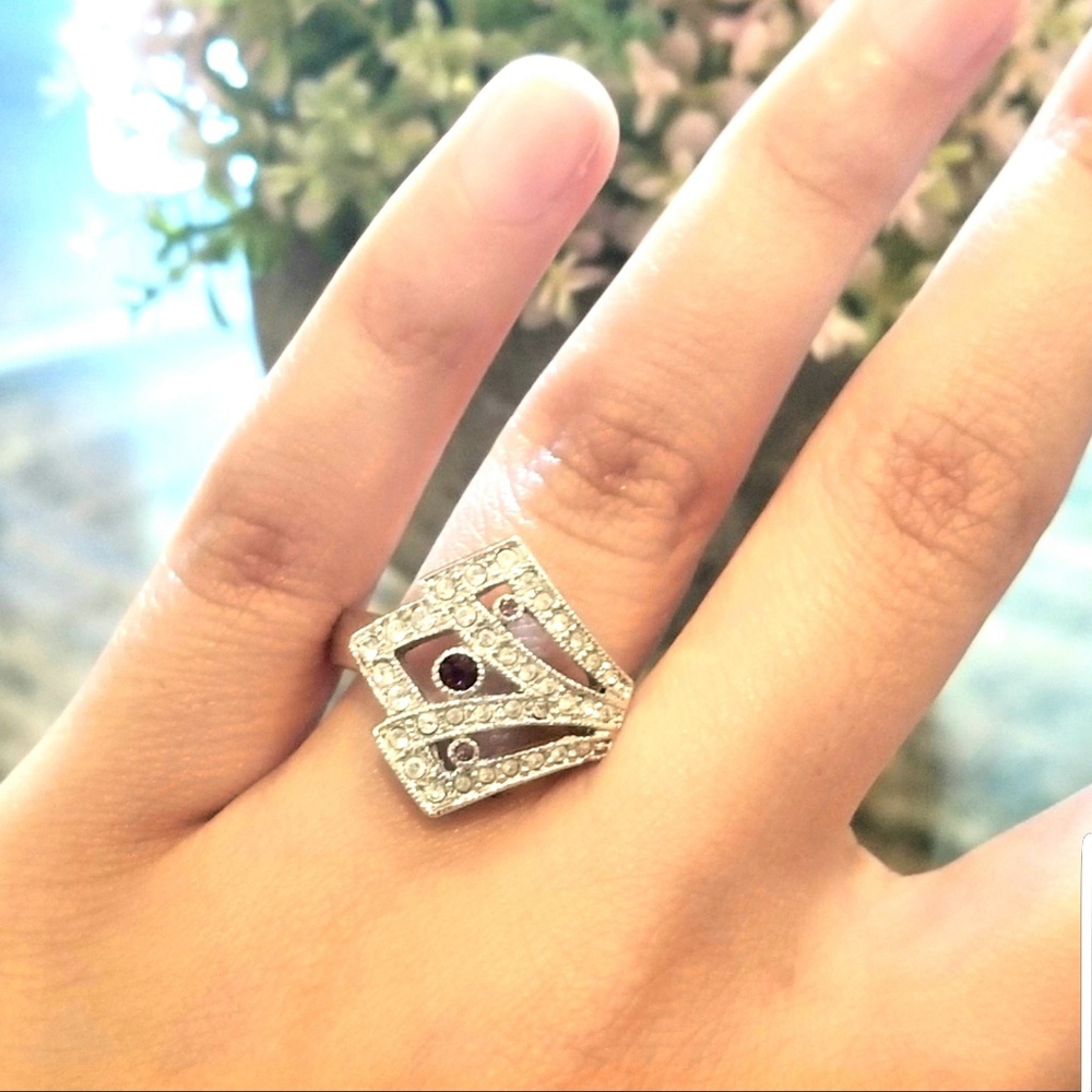 Women sterling silver crystal studded ring